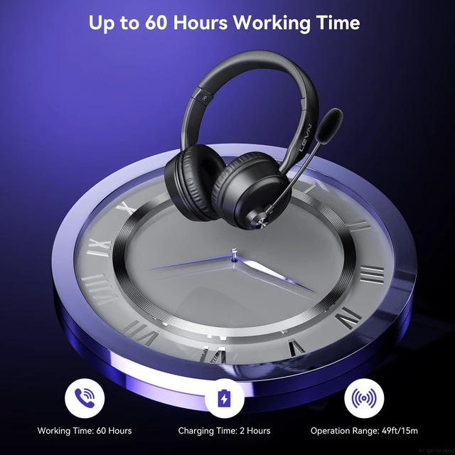 Alt view image 4 of 7 - Headset with Microphone, Noise Cancelling Wireless Headset with Mic for Work, Bluetooth 5.3 Dual Connection, 60H Battery, Mute Button, Bluetooth Headphones with Mic for PC/Laptop/Zoom/Teams