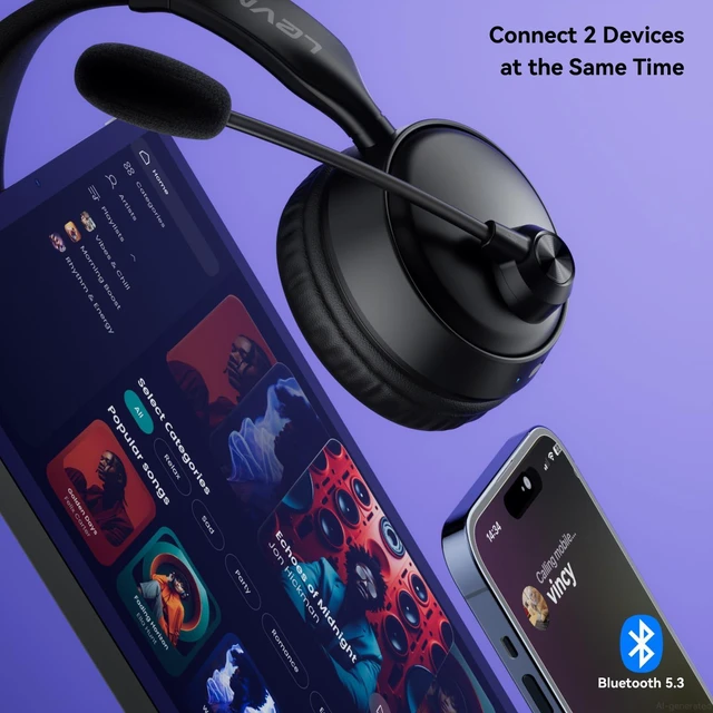 Alt view image 6 of 7 - Headset with Microphone, Noise Cancelling Wireless Headset with Mic for Work, Bluetooth 5.3 Dual Connection, 60H Battery, Mute Button, Bluetooth Headphones with Mic for PC/Laptop/Zoom/Teams