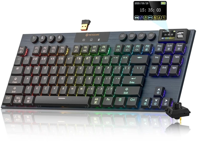 Main image of Immersion A3 Low Profile Wireless Mechanical Keyboard, Tactile | Bluetooth 5.0/2.4GHz/USB C, Hot Swappable, RGB Backlit, TFT Screen, 5800mAh Battery, Aluminum, for PC/MAC