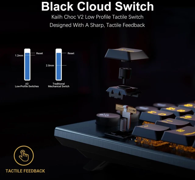 Alt view image 2 of 7 - Immersion A3 Low Profile Wireless Mechanical Keyboard, Tactile | Bluetooth 5.0/2.4GHz/USB C, Hot Swappable, RGB Backlit, TFT Screen, 5800mAh Battery, Aluminum, for PC/MAC