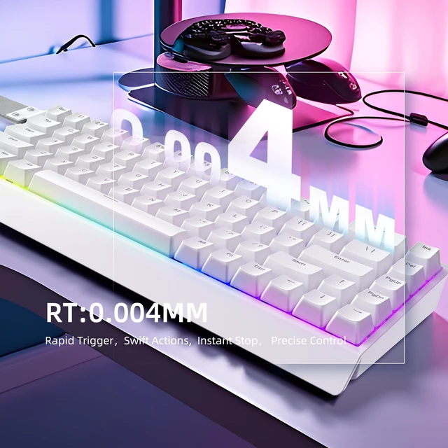 Alt view image 5 of 7 - Mer68 SE Wired 68 Keys, Magnetic Switch Mechanical Keyboard, 8KHZ Polling Rate/Latency As 0.125MS/64KHZ All Keys Scan Rate/ARGB, Hot Swappable Gaming Keyboard(White)