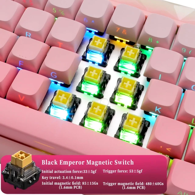 Alt view image 3 of 7 - Aula Hero68HE Gaming Mechanical Keyboard with Magnetic Switches - 8KHz, 128K Rapid Trigger, Wired RGB, Water-Resistant (Pink Gradient)