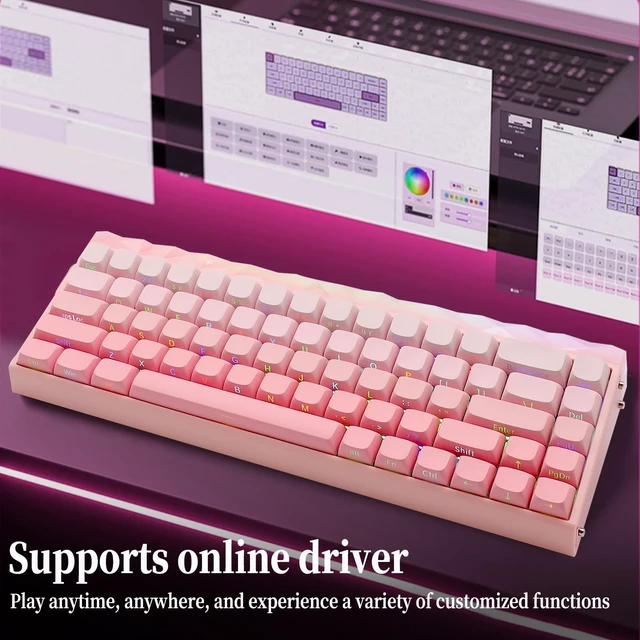 Alt view image 6 of 7 - Aula Hero68HE Gaming Mechanical Keyboard with Magnetic Switches - 8KHz, 128K Rapid Trigger, Wired RGB, Water-Resistant (Pink Gradient)