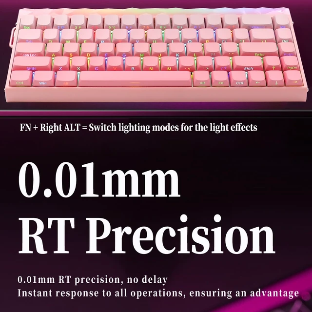Alt view image 5 of 7 - Aula Hero68HE Gaming Mechanical Keyboard with Magnetic Switches - 8KHz, 128K Rapid Trigger, Wired RGB, Water-Resistant (Pink Gradient)