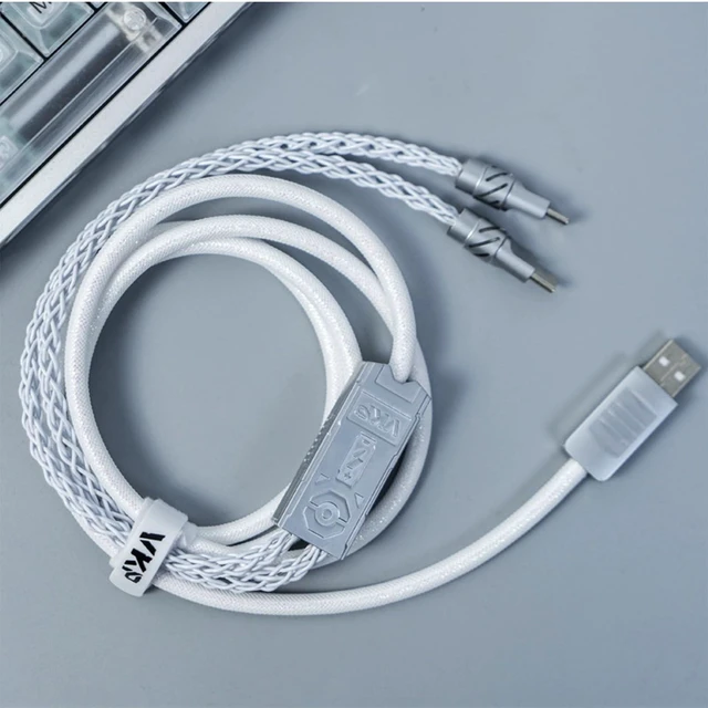 Main image of 2-IN-1 USB C Dual 8K Mechanical Keyboard Magnetic Axis Cable , Thick Braided RGB Flash Cable, Stable Without Interruption, Metal Aviation Plug for Mechanical Keyboards/Mice/Hubs, 1.5Meter (White)
