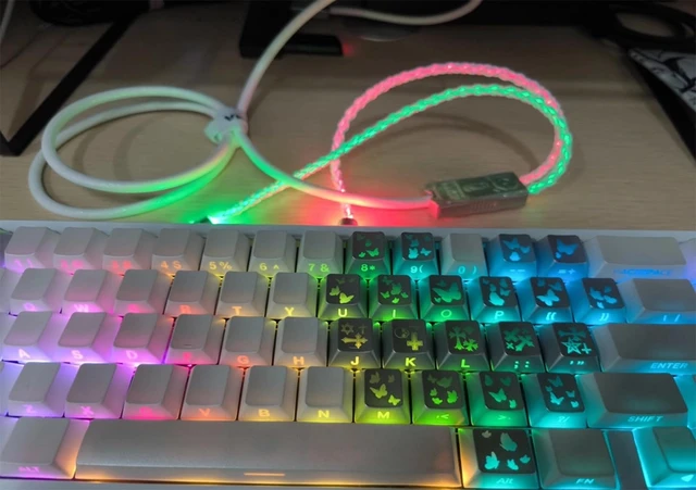 Alt view image 3 of 7 - 2-IN-1 USB C Dual 8K Mechanical Keyboard Magnetic Axis Cable , Thick Braided RGB Flash Cable, Stable Without Interruption, Metal Aviation Plug for Mechanical Keyboards/Mice/Hubs, 1.5Meter (White)
