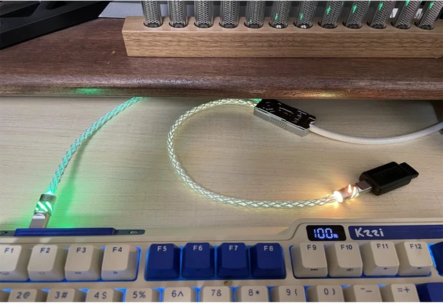 Alt view image 4 of 7 - 2-IN-1 USB C Dual 8K Mechanical Keyboard Magnetic Axis Cable , Thick Braided RGB Flash Cable, Stable Without Interruption, Metal Aviation Plug for Mechanical Keyboards/Mice/Hubs, 1.5Meter (White)