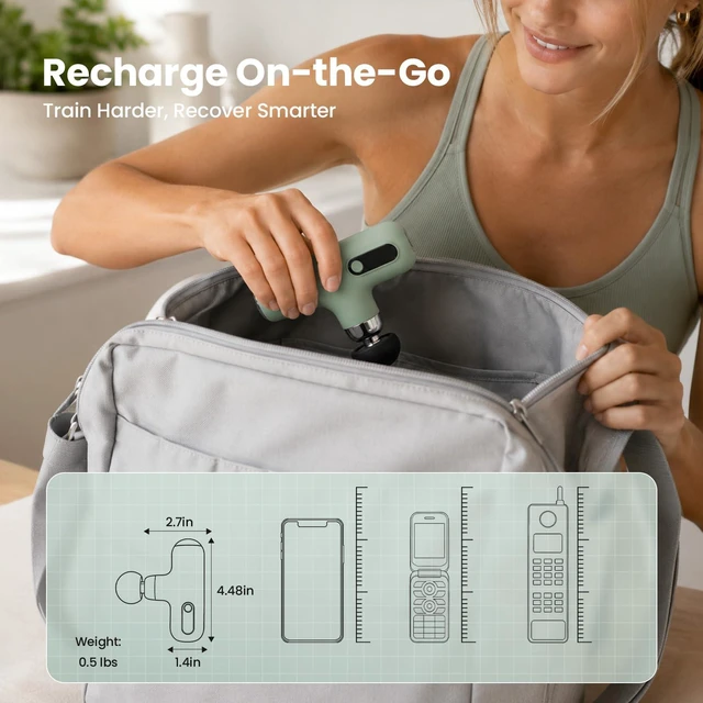 Alt view image 4 of 7 - Mini Massage Gun,Deep Tissue Muscle Massager with 4 Speeds & 4 Heads, Ultra Quiet Handheld Impact Massager to Relieve Pain, Suitable for Home, Office, and Travel