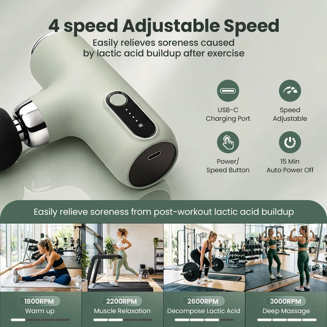 Alt view image 7 of 7 - Mini Massage Gun,Deep Tissue Muscle Massager with 4 Speeds & 4 Heads, Ultra Quiet Handheld Impact Massager to Relieve Pain, Suitable for Home, Office, and Travel