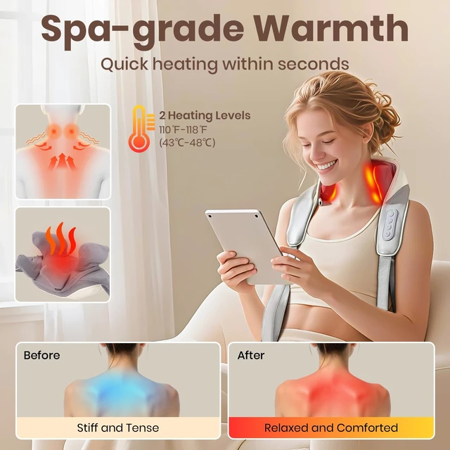 Alt view image 4 of 7 - Neck Massager for Pain Relief Deep Tissue with 2 Modes, 3 Speeds | Cordless, Ideal Gift for Friends Family Lover, 6D Neck and Shoulder Massager with 2 Modes & 3 Speeds, Home Office Travel