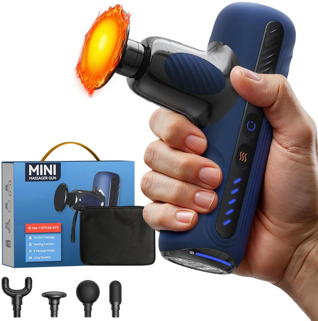 Main image of Massage Gun with Heat Therapy, Deep Tissue Mini Muscle Massager | THREE MUSKETEERS Massage Gun, 4 Heads, 5 Speeds, 2 Heat Levels, Deep Tissue Massager for Fitness & Relaxation