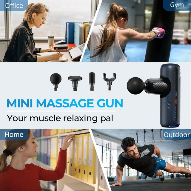 Alt view image 2 of 7 - Massage Gun with Heat Therapy, Deep Tissue Mini Muscle Massager | THREE MUSKETEERS Massage Gun, 4 Heads, 5 Speeds, 2 Heat Levels, Deep Tissue Massager for Fitness & Relaxation
