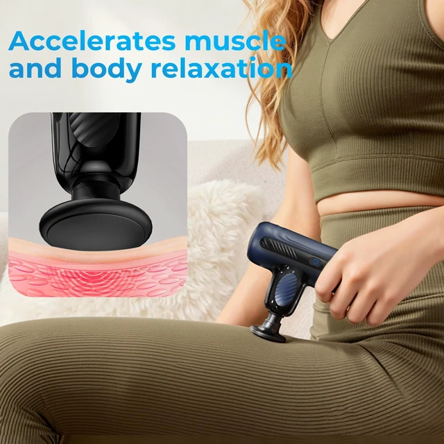 Alt view image 3 of 7 - Massage Gun with Heat Therapy, Deep Tissue Mini Muscle Massager | THREE MUSKETEERS Massage Gun, 4 Heads, 5 Speeds, 2 Heat Levels, Deep Tissue Massager for Fitness & Relaxation