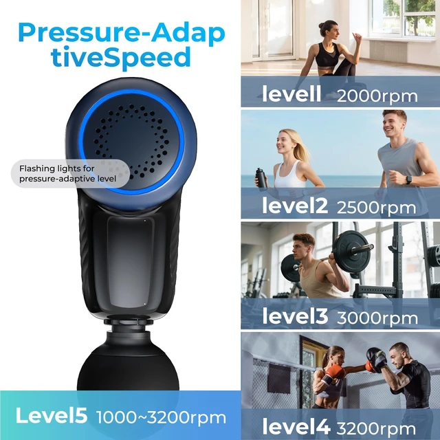 Alt view image 4 of 7 - Massage Gun with Heat Therapy, Deep Tissue Mini Muscle Massager | THREE MUSKETEERS Massage Gun, 4 Heads, 5 Speeds, 2 Heat Levels, Deep Tissue Massager for Fitness & Relaxation