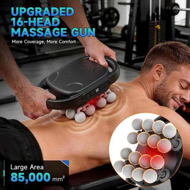 Alt view image 4 of 7 - 16 Head Massage Gun Deep Tissue,10/20/30Mins Electric Back Muscle Massager | Cordless Percussion Massager for Athletes,50KG Thrust,20 Levels 9 Modes Full Body Massager Tool Pain Relief & Recovery,Gym