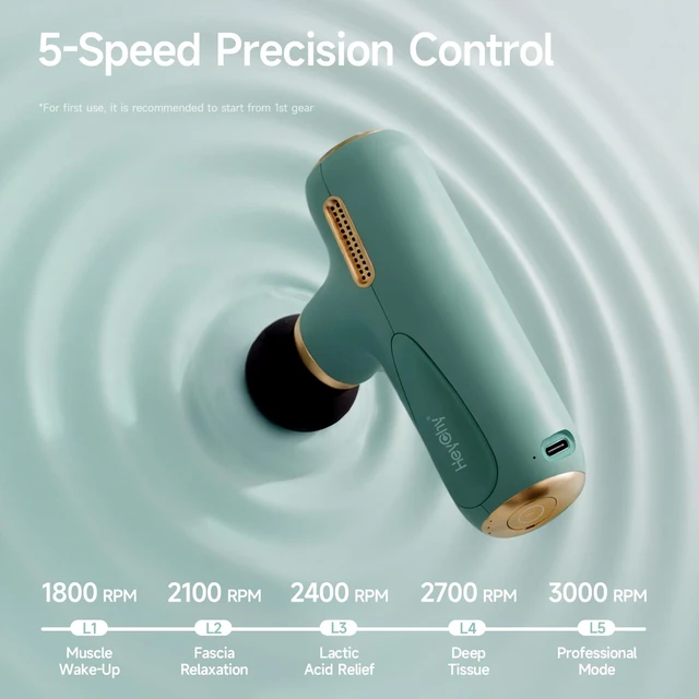 Alt view image 5 of 7 - Super Mini Massage Gun Deep Tissue Portable Muscle Massager, C1 MINI | 4 Heads 5 Speed Men Women Athletes, Back Neck Legs Relief, Quiet for Home Gym Office Travel, FSA Eligible HSA, Green