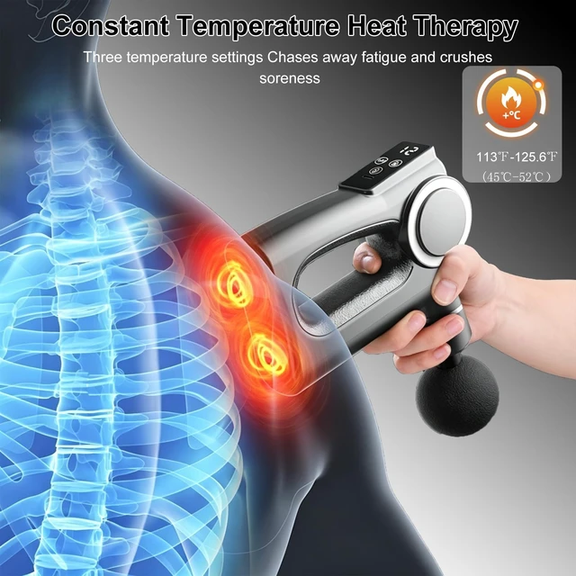 Alt view image 4 of 7 - 3-in-1 Detachable Massage Gun with Heat, Portable Handheld Massage Gun with Massage Strap, Mini Massage Gun Deep Tissue with 20 Speeds & 6 Heads, Percussion Muscle Massager for Back/Neck/Body