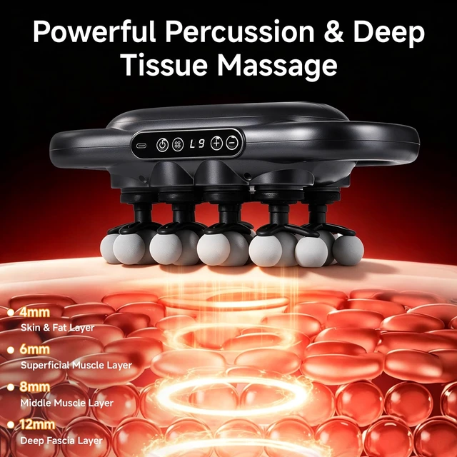Alt view image 3 of 7 - 28 Head Massage Gun Deep Tissue, Percussion Back Massager for Pain Relief | 9 Modes, 9 Intensities, 12mm Stroke, Quiet Brushless Motor, USB-C, Wide Coverage for Back/Neck/Shoulders/Legs