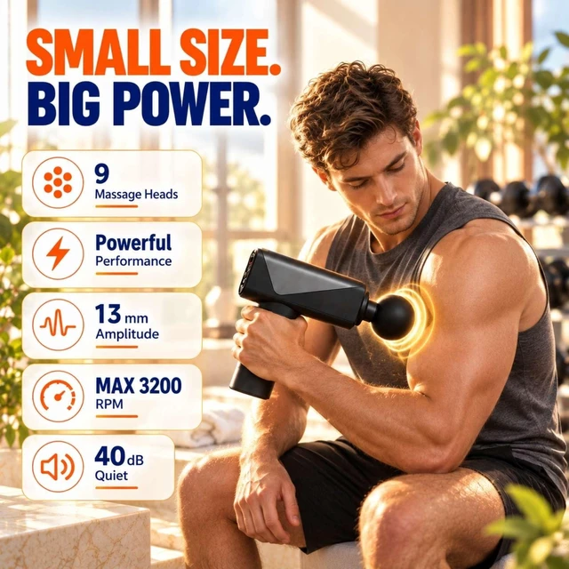 Alt view image 2 of 7 - Massage Gun with Wide-Coverage Head & Carrying Case, Compact Yet Powerful Deep Tissue Massage Gun, Portable Muscle Massager Gun for Home & Travel,