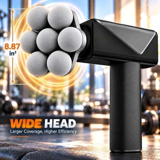 Alt view image 3 of 7 - Massage Gun with Wide-Coverage Head & Carrying Case, Compact Yet Powerful Deep Tissue Massage Gun, Portable Muscle Massager Gun for Home & Travel,