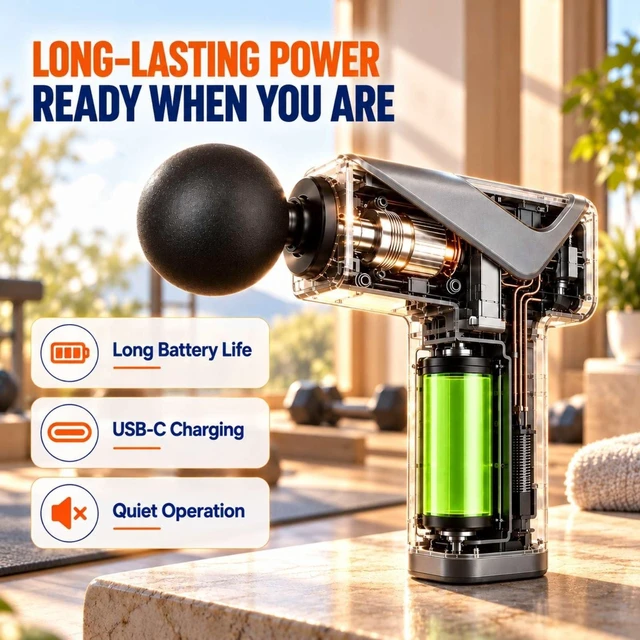 Alt view image 7 of 7 - Massage Gun with Wide-Coverage Head & Carrying Case, Compact Yet Powerful Deep Tissue Massage Gun, Portable Muscle Massager Gun for Home & Travel,