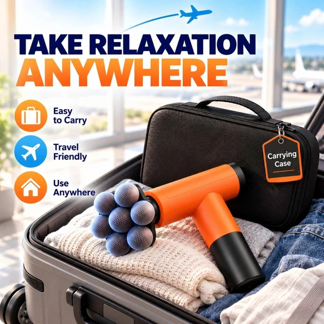 Alt view image 7 of 7 - Massage Gun with Wide-Coverage Head & Carrying Case, Compact Yet Powerful Deep Tissue Massage Gun, Portable Muscle Massager Gun for Home & Travel, Great Gift for Men & Women