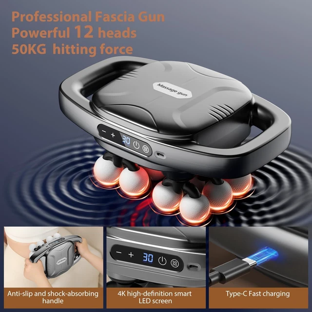 Alt view image 3 of 7 - 12-Head Massage Gun - Back Massager with 30 Speed & Levels | Multi Head Massage Gun with 1800mAh Rechargeable Battery, Portable for Back Neck Leg Shoulder & Office Gym Home