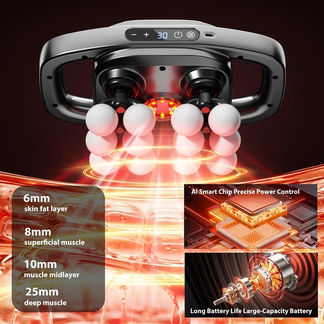 Alt view image 4 of 7 - 12-Head Massage Gun - Back Massager with 30 Speed & Levels | Multi Head Massage Gun with 1800mAh Rechargeable Battery, Portable for Back Neck Leg Shoulder & Office Gym Home