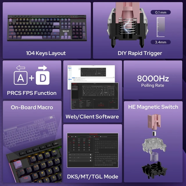 Alt view image 2 of 7 - K580 Wired RGB Hall-Effect Magnetic Gaming Keyboard, Media Wheel | 0.1mm Adjustable Actuation for Valorant & FPS Stop-Shoot Precision, Zero Input Delay, 8K Polling, Fast Onboard Combo G Keys