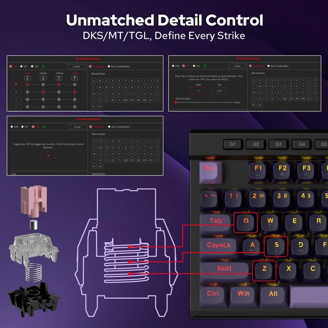 Alt view image 6 of 7 - K580 Wired RGB Hall-Effect Magnetic Gaming Keyboard, Media Wheel | 0.1mm Adjustable Actuation for Valorant & FPS Stop-Shoot Precision, Zero Input Delay, 8K Polling, Fast Onboard Combo G Keys