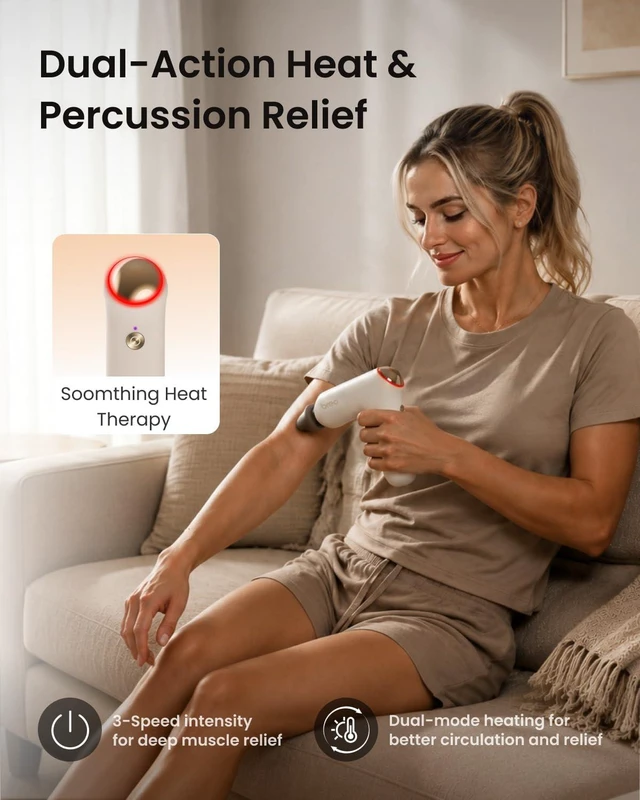 Alt view image 3 of 7 - Lucky7 Massage Gun with Heat,Deep Tissue Percussion | 3 Intensity levels and 113°F Heat for Pain relief Body Massager,Ultra-Quiet Portable Power,Gifts for Any Holiday