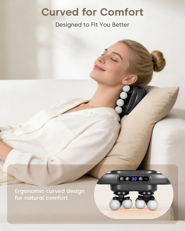 Alt view image 2 of 7 - Mini Curved 16-Head Massage Gun Deep Tissue, Ergonomic Back Massager | Pain Relief, Neck, Leg & Foot Massager Tool, 30 Levels & 3 Modes, Full Body Muscle Recovery and Relaxation