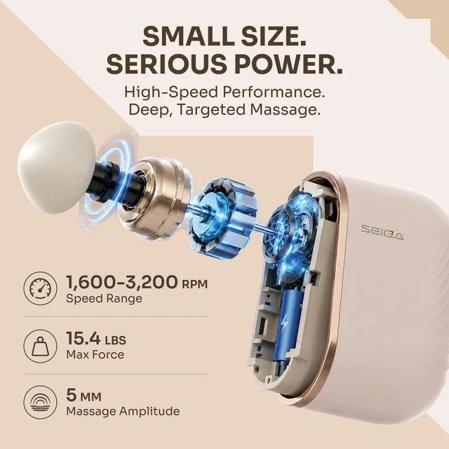Alt view image 2 of 7 - Mini Massage Gun, Deep Tissue Percussion Massager, 0.4 lb, Portable | Up to 4-Hour Runtime,Quiet(42 dB),Pressure-Responsive,3 Massage Heads,5 Speed Dual-Mode,Storage Bag,Back and Neck Massage