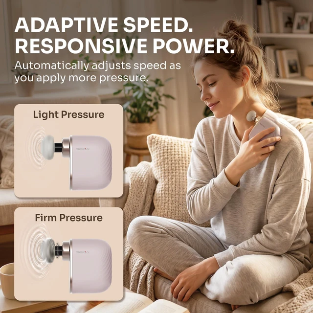 Alt view image 3 of 7 - Mini Massage Gun, Deep Tissue Percussion Massager, 0.4 lb, Portable | Up to 4-Hour Runtime,Quiet(42 dB),Pressure-Responsive,3 Massage Heads,5 Speed Dual-Mode,Storage Bag,Back and Neck Massage