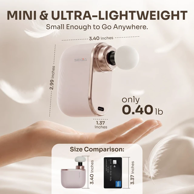 Alt view image 7 of 7 - Mini Massage Gun, Deep Tissue Percussion Massager, 0.4 lb, Portable | Up to 4-Hour Runtime,Quiet(42 dB),Pressure-Responsive,3 Massage Heads,5 Speed Dual-Mode,Storage Bag,Back and Neck Massage