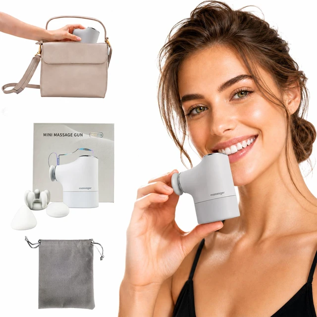 Main image of Mini Massage Gun, Portable Deep Tissue Muscle Massager with 4 Heads, Adjustable Speed & Pressure, Quiet Powerful Motor, Rechargeable Handheld Percussion Massager for Neck, Shoulder, Back & Legs Gray