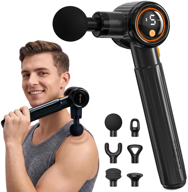 Main image of Massage Gun,Massage Gun Deep Tissue with Extension Handle & 3 Adjustable Angles,Handheld Percussion Back Massager for Muscle/Neck/Body Pain Relief,6 Heads,Black