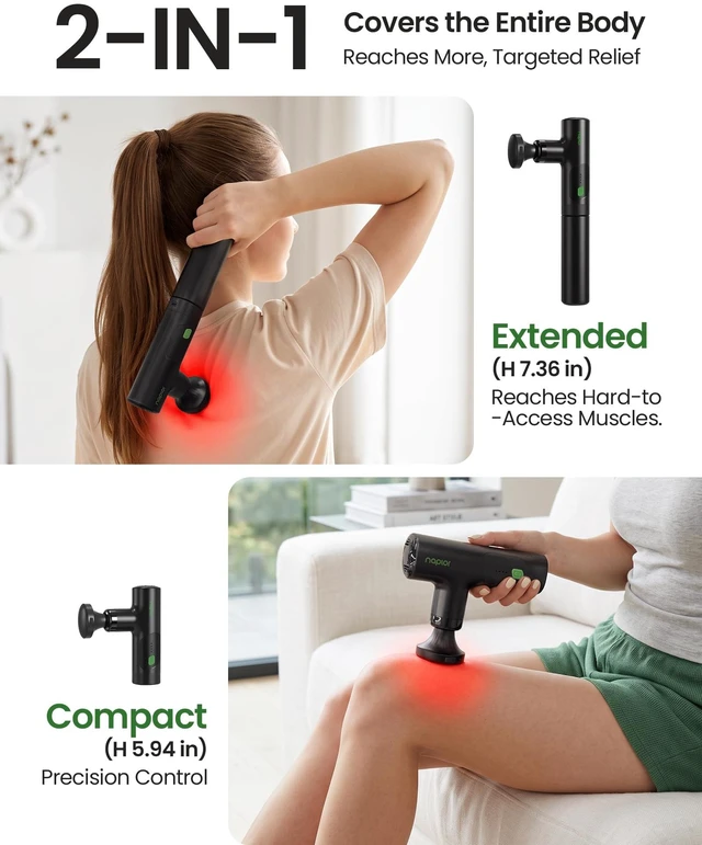 Alt view image 2 of 7 - Massage Gun with Heat,Mini & Extension Handle,2-in-1 Massager | Deep Tissue for Back Neck,Portable Handheld Percussion Muscle Massager,5 Heads & Ultra-Quiet,Home, Office, Gym,Travel Use