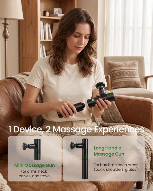 Alt view image 7 of 7 - Massage Gun with Heat,Mini & Extension Handle,2-in-1 Massager | Deep Tissue for Back Neck,Portable Handheld Percussion Muscle Massager,5 Heads & Ultra-Quiet,Home, Office, Gym,Travel Use