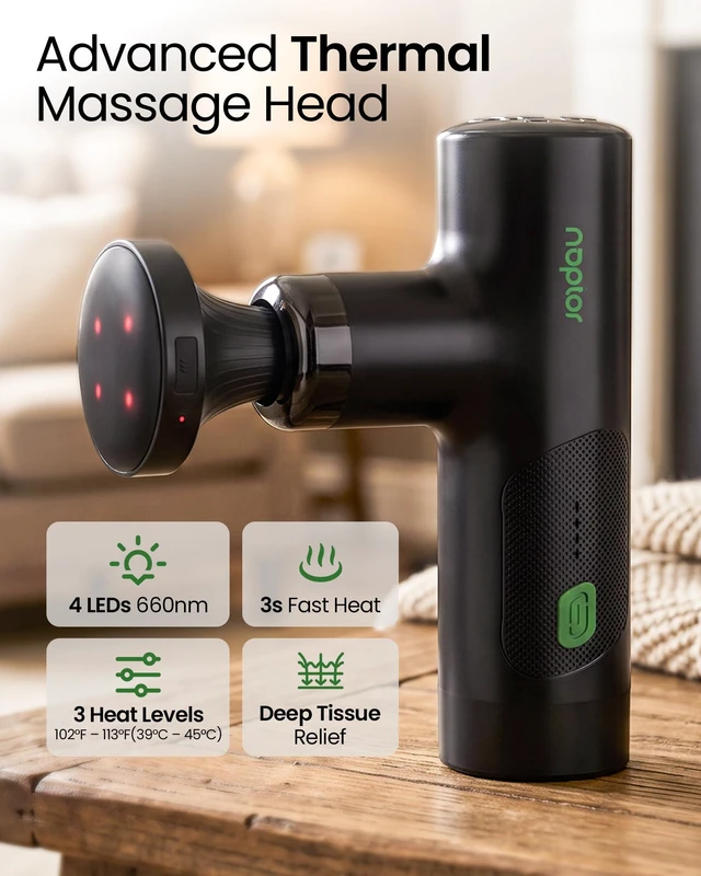 Alt view image 3 of 7 - Massage Gun with Heat,Mini & Extension Handle,2-in-1 Massager | Deep Tissue for Back Neck,Portable Handheld Percussion Muscle Massager,5 Heads & Ultra-Quiet,Home, Office, Gym,Travel Use