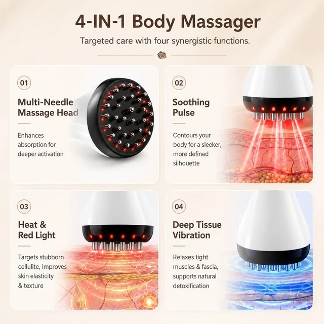 Alt view image 2 of 5 - Lymphatic Drainage Massager & Anti Cellulite Massage Tool | Helps Reduce the Appearance of Cellulite, 4-in-1 Body Sculpting Machine with Heat, Light, Vibration & MicrocurrentWhite