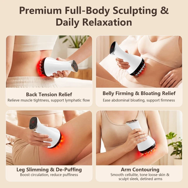 Alt view image 3 of 5 - Lymphatic Drainage Massager & Anti Cellulite Massage Tool | Helps Reduce the Appearance of Cellulite, 4-in-1 Body Sculpting Machine with Heat, Light, Vibration & MicrocurrentWhite