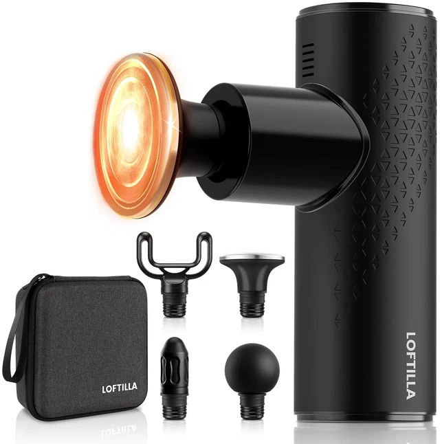 Main image of Mini Massage Gun with Heat, Soft Non-Slip Silicone Grip, 6 Speeds | Powerful Handheld Deep Tissue Percussion Massager, 4 Heads, Ultra-Quiet, Lightweight & Portable for Home Gym Office Travel