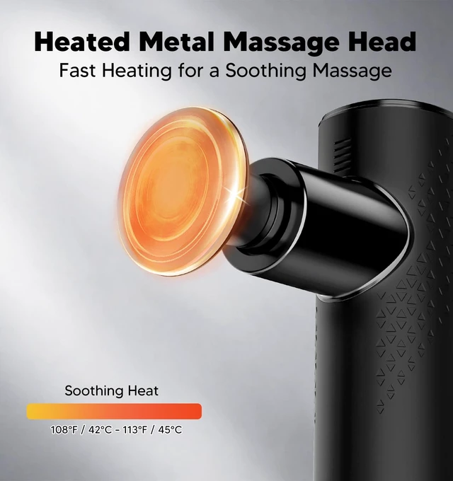 Alt view image 3 of 7 - Mini Massage Gun with Heat, Soft Non-Slip Silicone Grip, 6 Speeds | Powerful Handheld Deep Tissue Percussion Massager, 4 Heads, Ultra-Quiet, Lightweight & Portable for Home Gym Office Travel