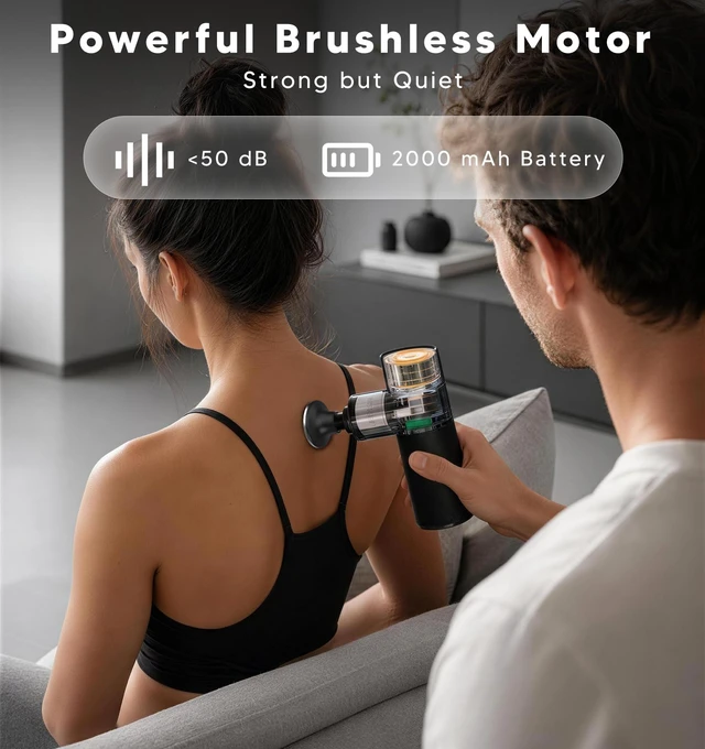 Alt view image 4 of 7 - Mini Massage Gun with Heat, Soft Non-Slip Silicone Grip, 6 Speeds | Powerful Handheld Deep Tissue Percussion Massager, 4 Heads, Ultra-Quiet, Lightweight & Portable for Home Gym Office Travel