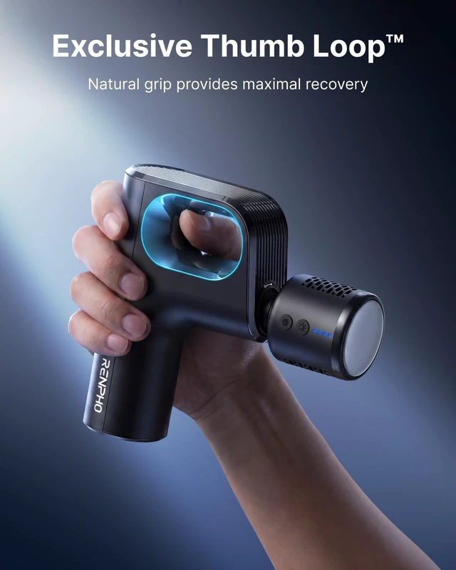 Alt view image 2 of 7 - Active Mini Thermacool Massage Gun with Heat and Cold, Thumb Loop | Portable Deep Tissue Back Massager with Loop Design for Easy Use, Carry Case, FSA Eligible HSA, Gift for Officers, Gym Lovers