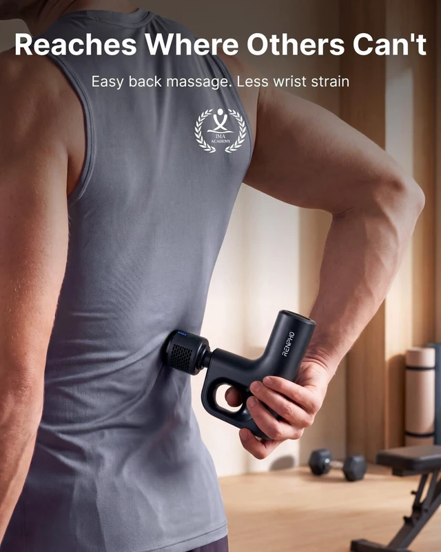 Alt view image 3 of 7 - Active Mini Thermacool Massage Gun with Heat and Cold, Thumb Loop | Portable Deep Tissue Back Massager with Loop Design for Easy Use, Carry Case, FSA Eligible HSA, Gift for Officers, Gym Lovers