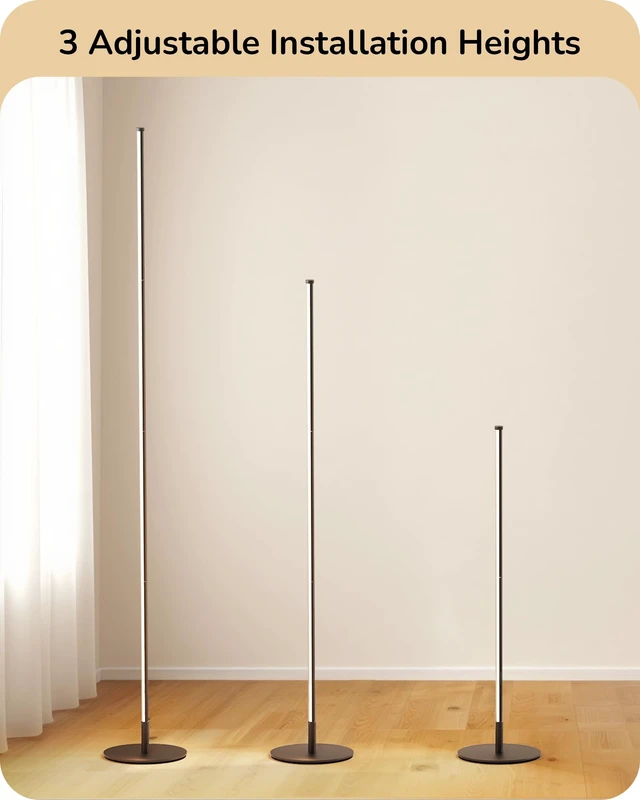 Alt view image 2 of 7 - 59.8" Floor Lamp with Remote & 3 Height Settings, Dimmable & 3CCT | Foot Switch, Stable KD Structure, Modern Floor Lamps for Living Room, Bedroom, Office, Black