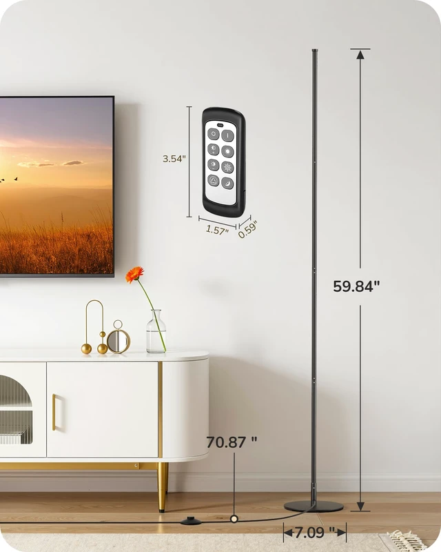 Alt view image 7 of 7 - 59.8" Floor Lamp with Remote & 3 Height Settings, Dimmable & 3CCT | Foot Switch, Stable KD Structure, Modern Floor Lamps for Living Room, Bedroom, Office, Black