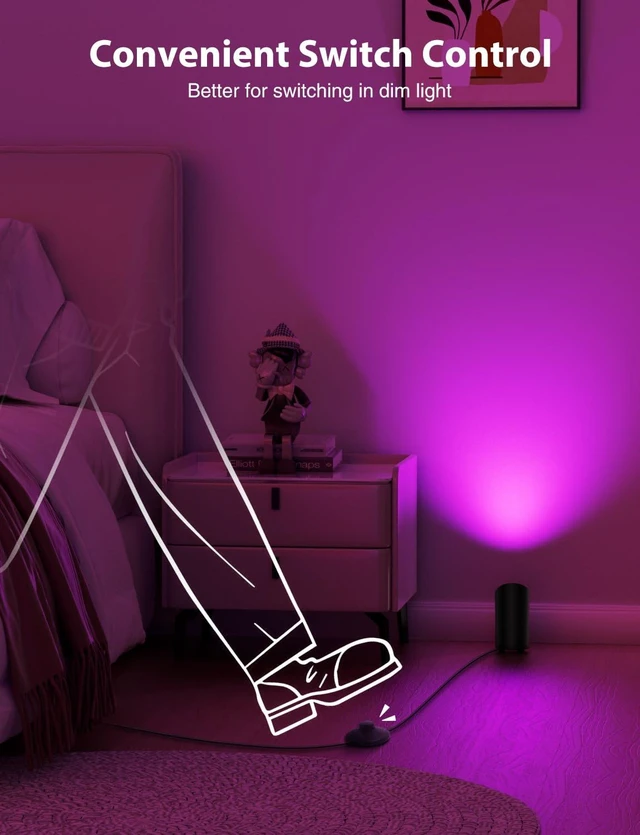 Alt view image 4 of 7 - 7W RGB Smart Uplights Indoor Color Changing Floor Can Light, 2 Pack | Up Lights with Foot Switch & Remote, Timer, 2700K, Dimmable Spotlights Indoor for Corner Sofa Plant Home Accent Lighting